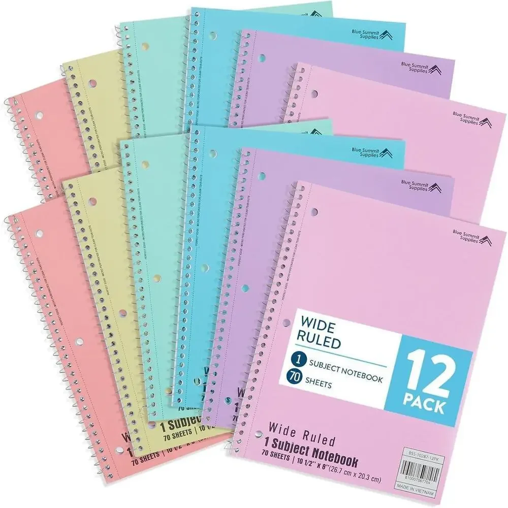 Blue Summit Pastel Spiral Notebooks, 1 Subject Pastel Notebooks Wide Ruled, P...